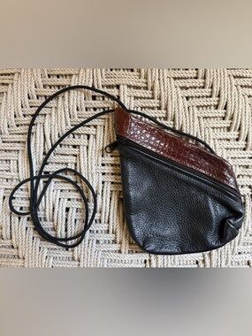 Handmade Leather Asymmetrical Crossbody Purse Black Brown Minimalist Artisan Sma